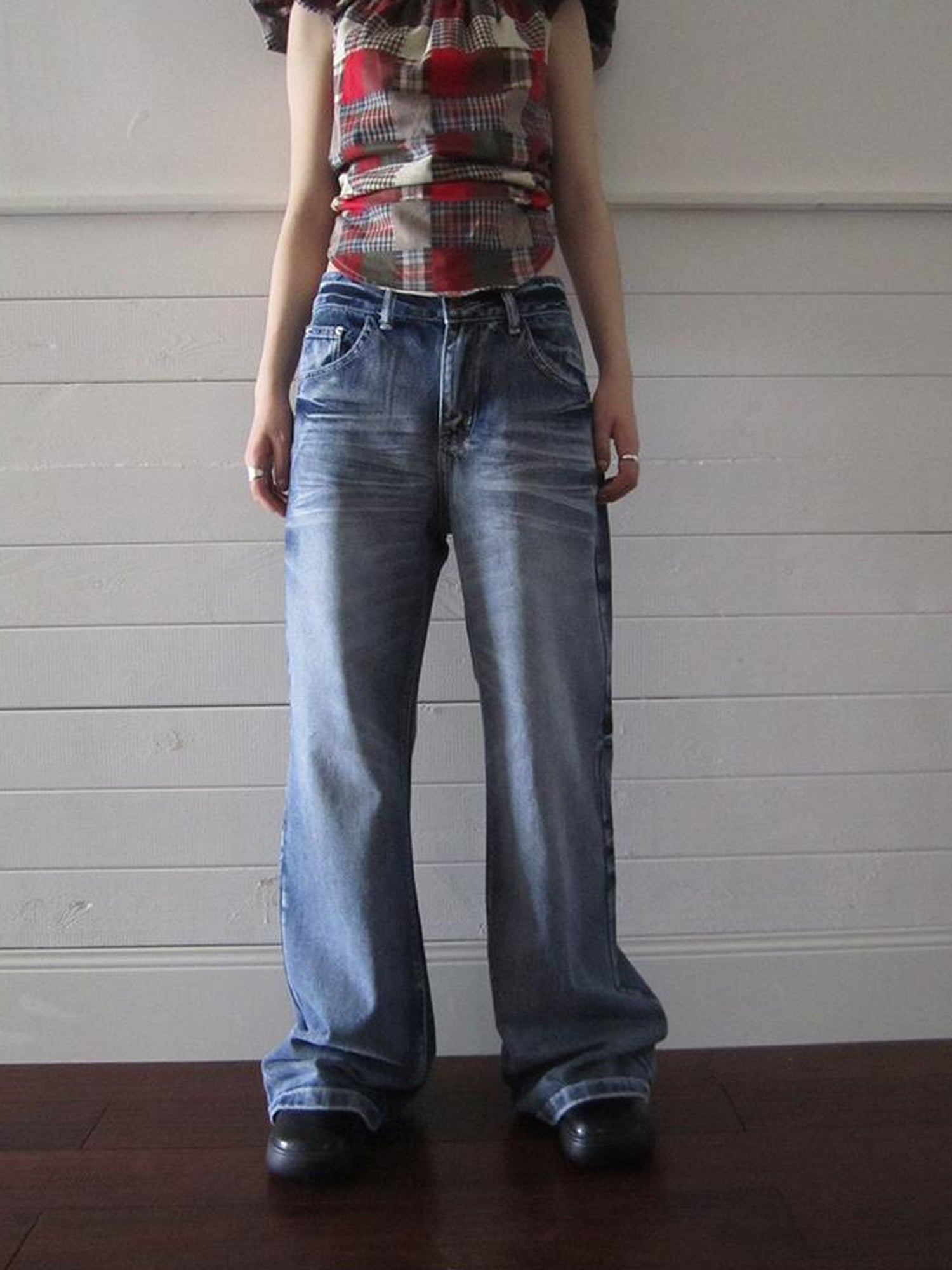 ang project Vintage Washed Y2K Straight Leg Jeans