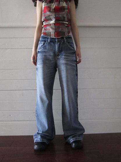 ang project Vintage Washed Y2K Straight Leg Jeans