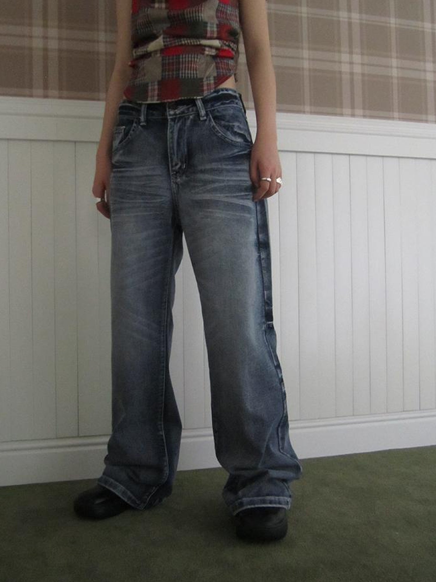 ang project Vintage Washed Y2K Straight Leg Jeans