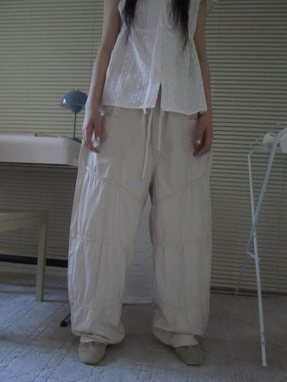 ang project Vintage Wide Leg Trousers With Adjustable Waist Tie