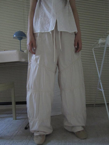 ang project Vintage Wide Leg Trousers With Adjustable Waist Tie