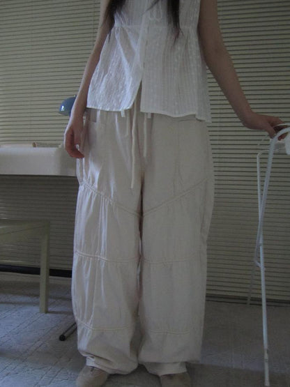 ang project Vintage Wide Leg Trousers With Adjustable Waist Tie