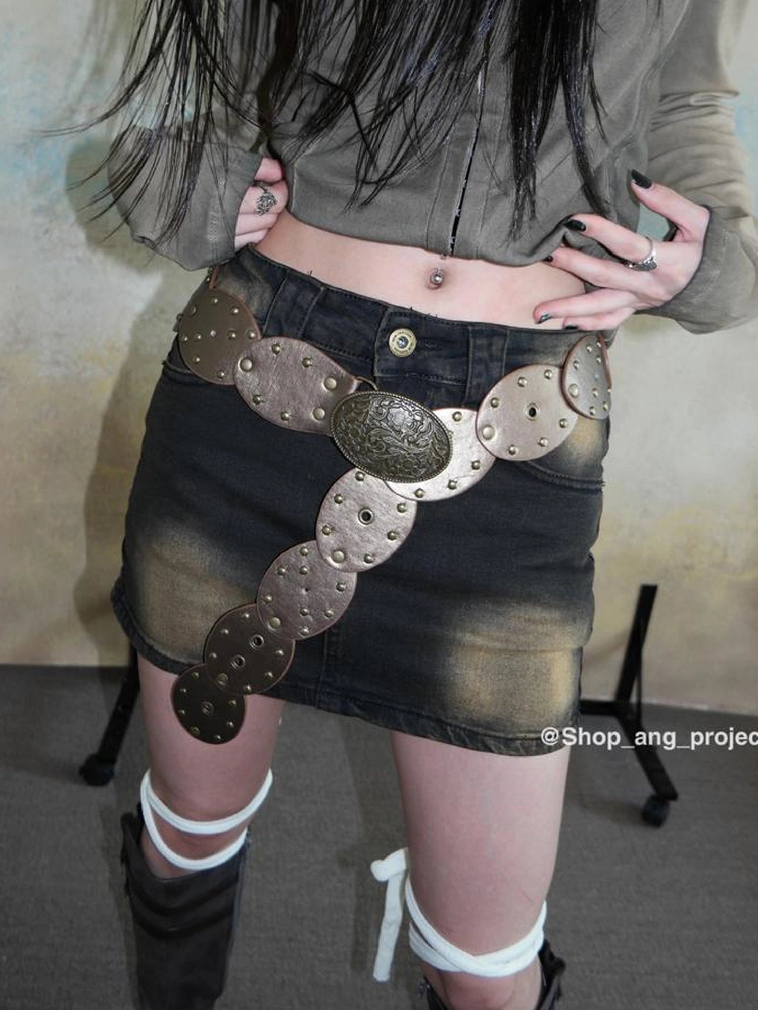 Vintage Y2 K Western Cowboy Metal Buckle Leather Belt