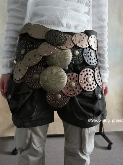 Vintage Y2 K Western Cowboy Metal Buckle Leather Belt