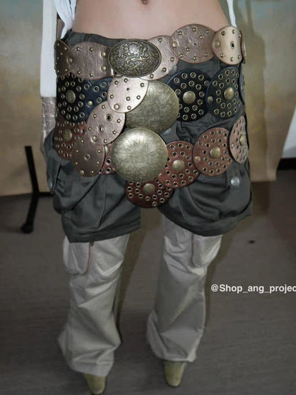 Vintage Y2 K Western Cowboy Metal Buckle Leather Belt