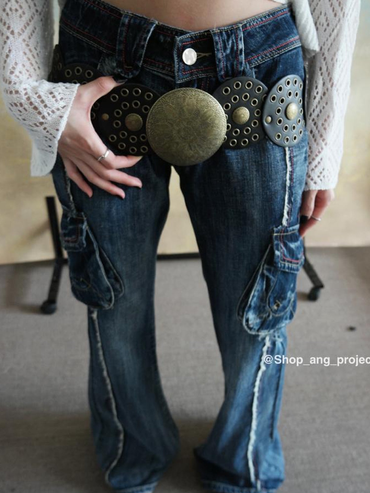 ang project Vintage Y2 K Western Cowboy Metal Buckle Leather Belt
