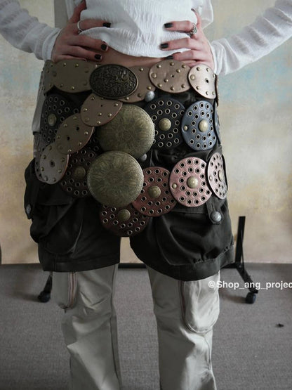 Vintage Y2 K Western Cowboy Metal Buckle Leather Belt