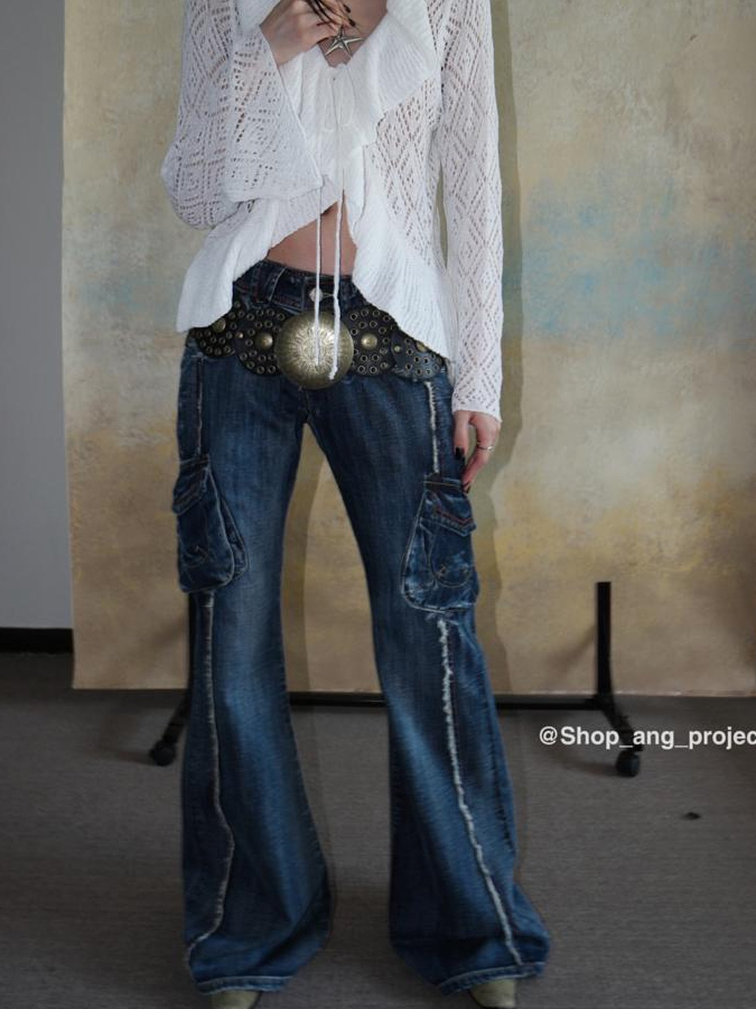 ang project Vintage Y2 K Western Cowboy Metal Buckle Leather Belt