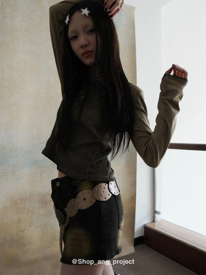 ang project Vintage Y2 K Western Cowboy Metal Buckle Leather Belt