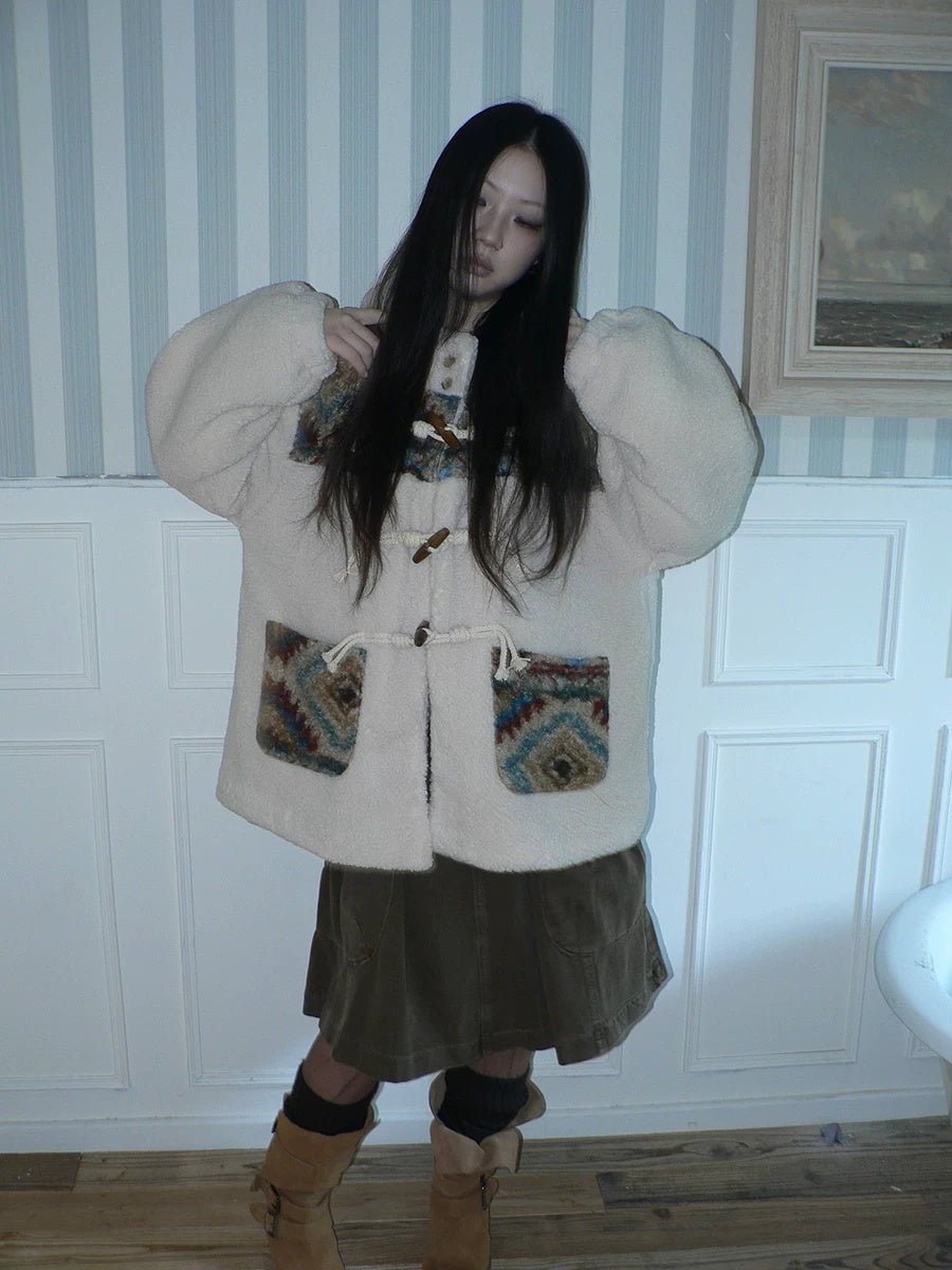 ang project Warm Insulated Hooded Colorblock Oversized Horn Toggle Women Puffer Jacket