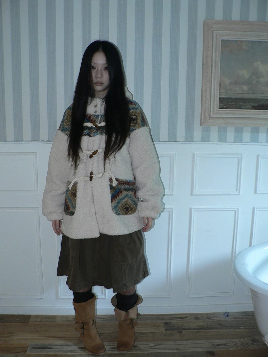 ang project Warm Insulated Hooded Colorblock Oversized Horn Toggle Women Puffer Jacket