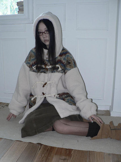 ang project Warm Insulated Hooded Colorblock Oversized Horn Toggle Women Puffer Jacket