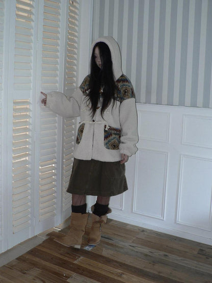 ang project Warm Insulated Hooded Colorblock Oversized Horn Toggle Women Puffer Jacket
