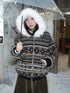 ang project Warm Insulated Vintage Loose Hooded Colorblock Striped Brown Women Zip Up Jacket