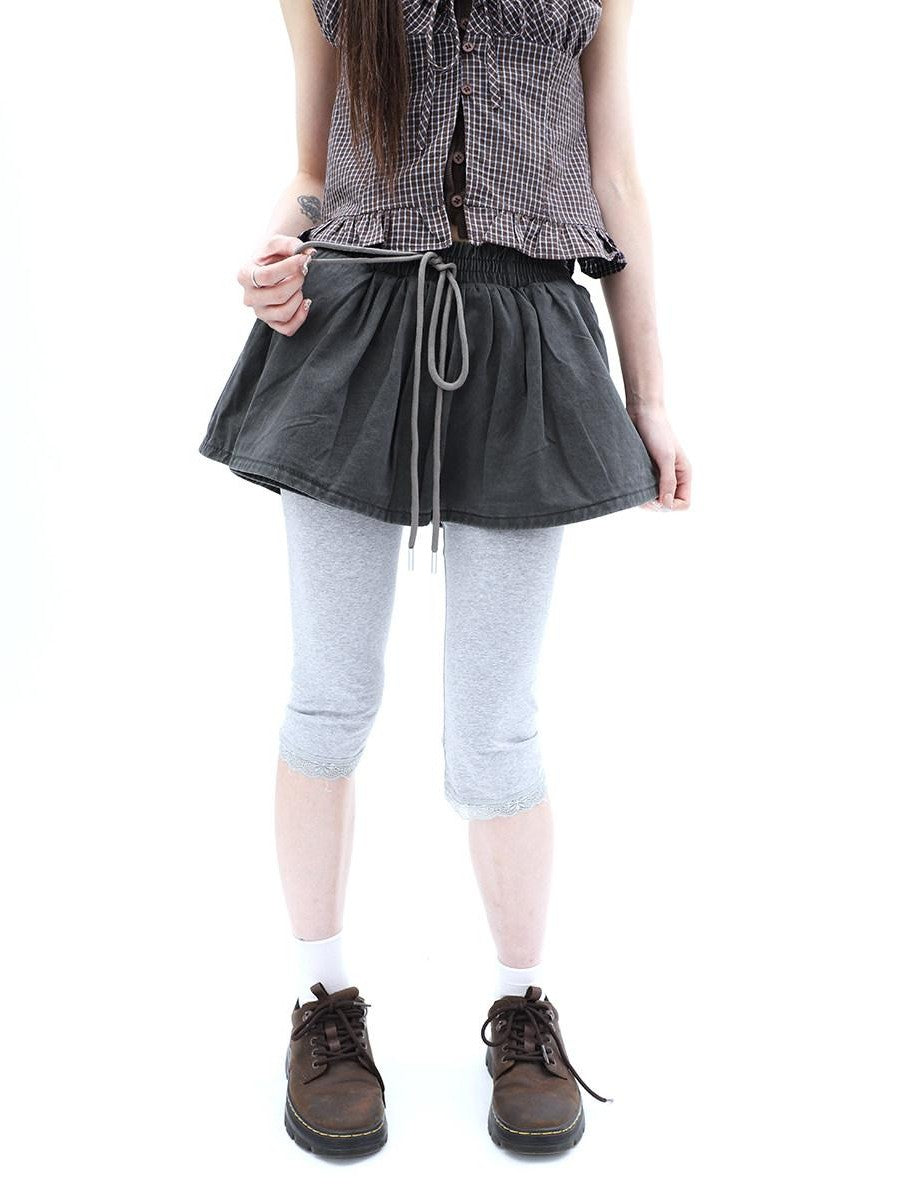 ang project Washed Distressed A Line Elastic Waist Built In Shorts Women&