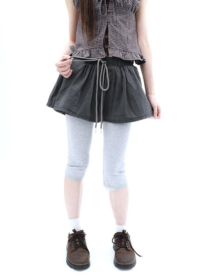 ang project Washed Distressed A Line Elastic Waist Built In Shorts Women&