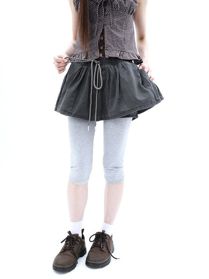 ang project Washed Distressed A Line Elastic Waist Built In Shorts Women&