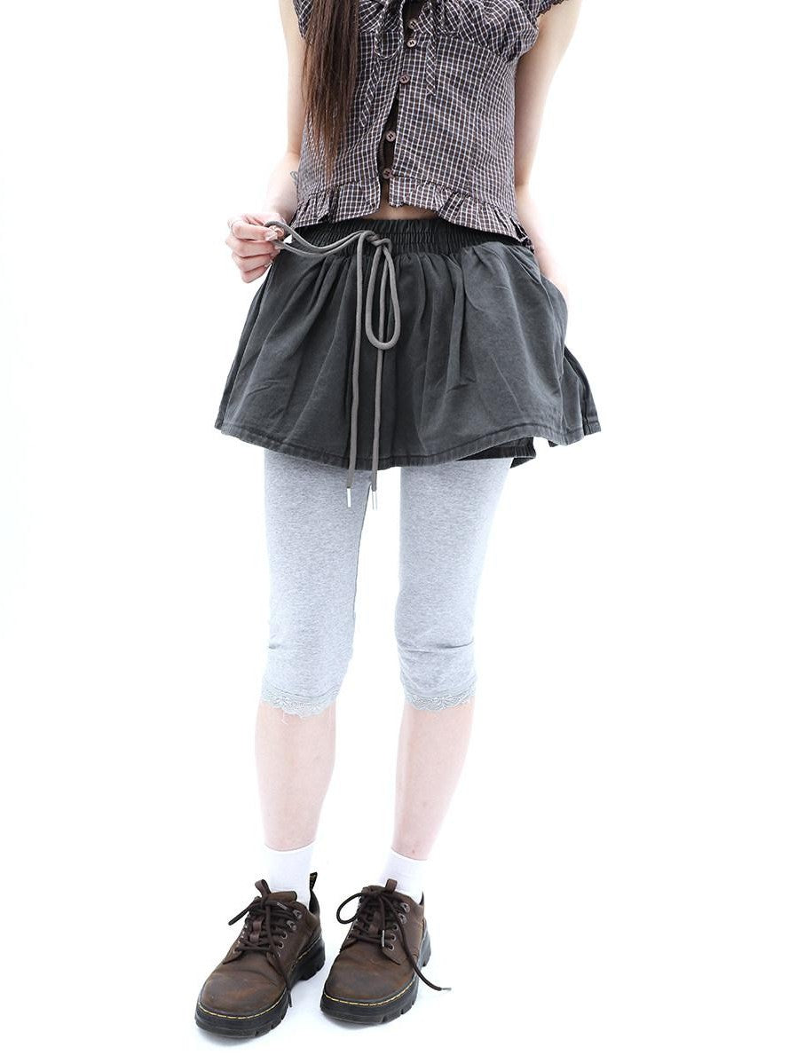 ang project Washed Distressed A Line Elastic Waist Built In Shorts Women&