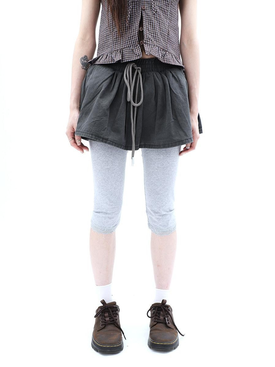 ang project Washed Distressed A Line Elastic Waist Built In Shorts Women&