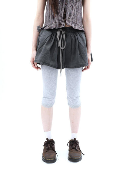 ang project Washed Distressed A Line Elastic Waist Built In Shorts Women&