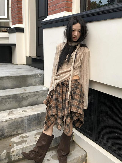 Wasteland Asymmetrical Collar Knit Top With Scarf