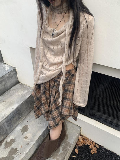 ang project Wasteland Asymmetrical Collar Knit Top With Scarf