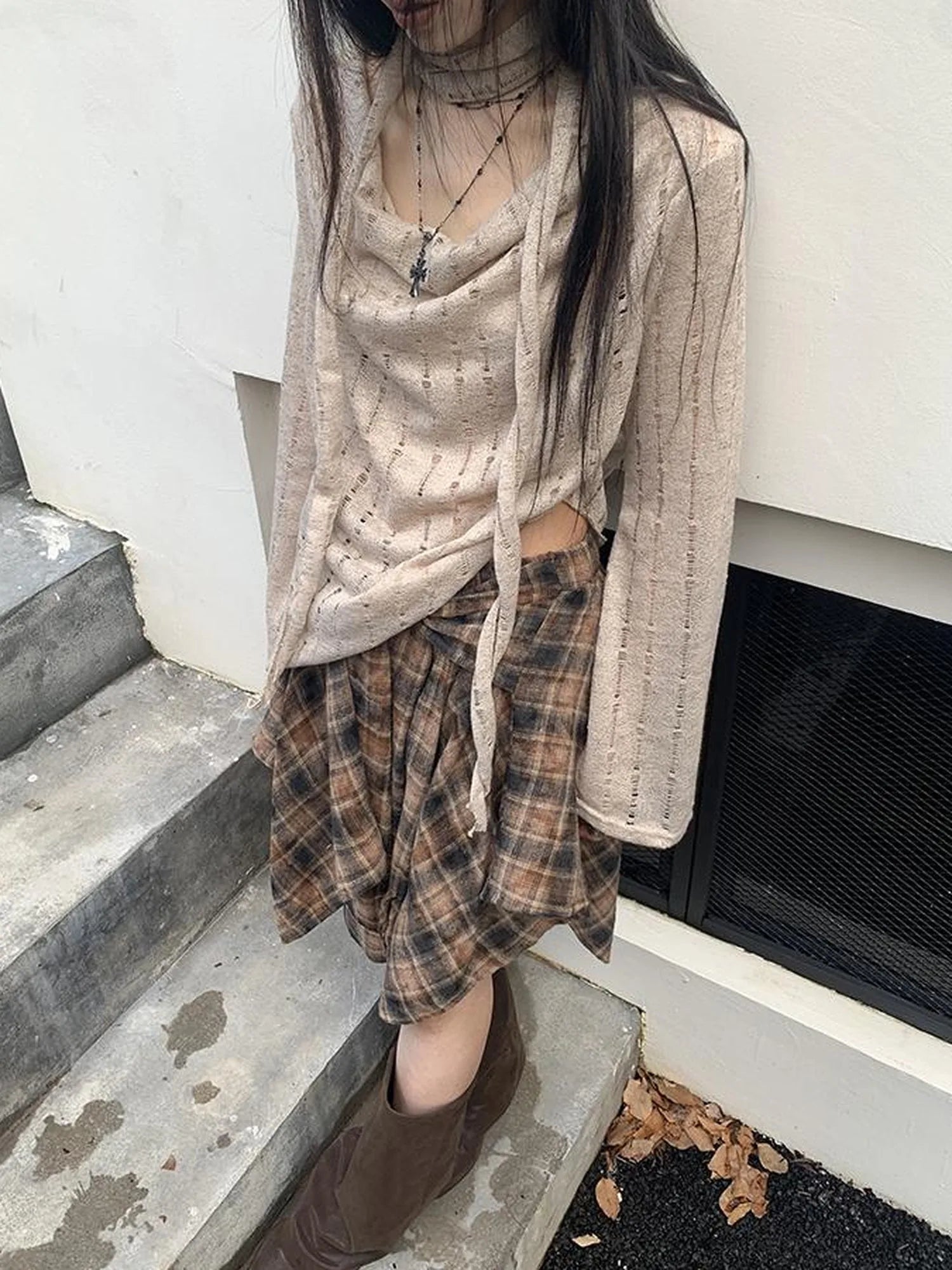 Wasteland Asymmetrical Collar Knit Top With Scarf
