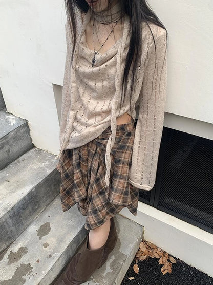 Wasteland Asymmetrical Collar Knit Top With Scarf