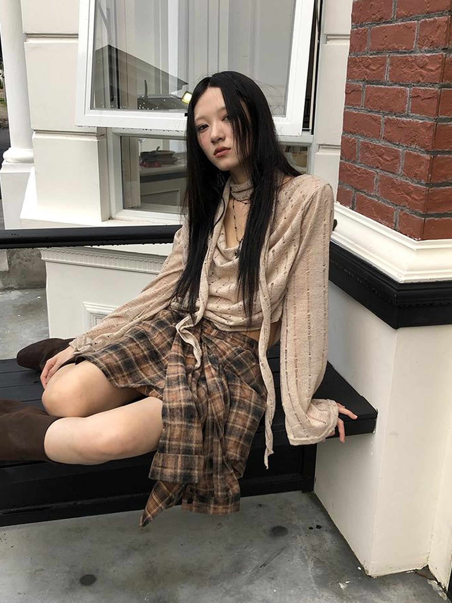ang project Wasteland Asymmetrical Collar Knit Top With Scarf