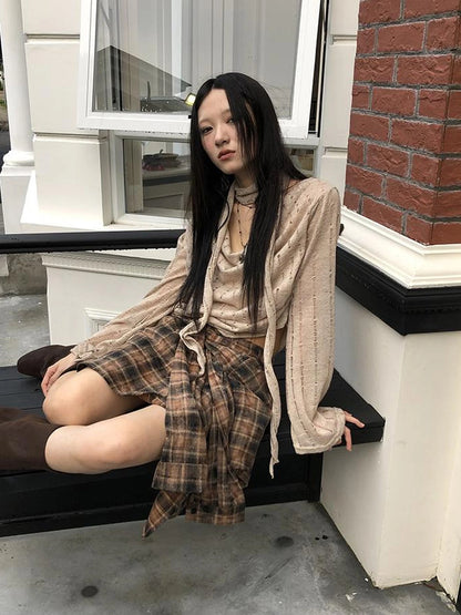 Wasteland Asymmetrical Collar Knit Top With Scarf