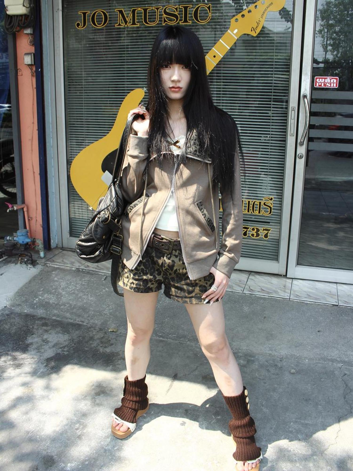 ang project Wasteland Patchwork Zip Up Hoodie With Detachable Fur Trim