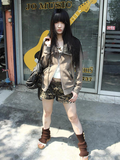 Wasteland Patchwork Zip Up Hoodie With Detachable Fur Trim