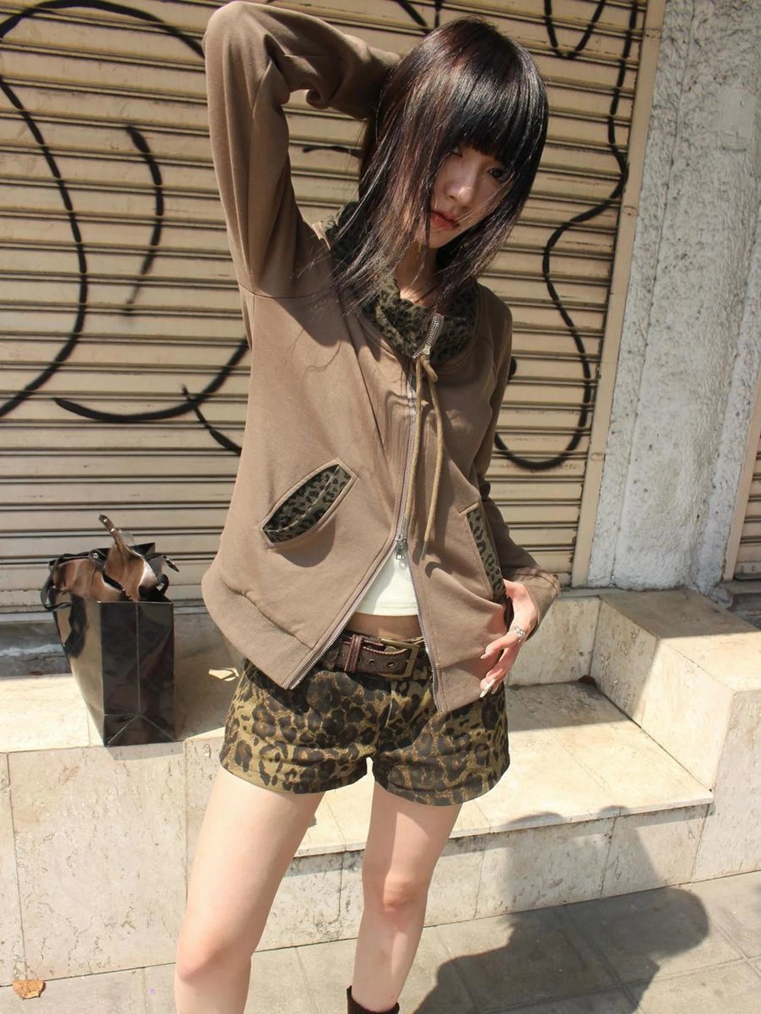 Wasteland Patchwork Zip Up Hoodie With Detachable Fur Trim