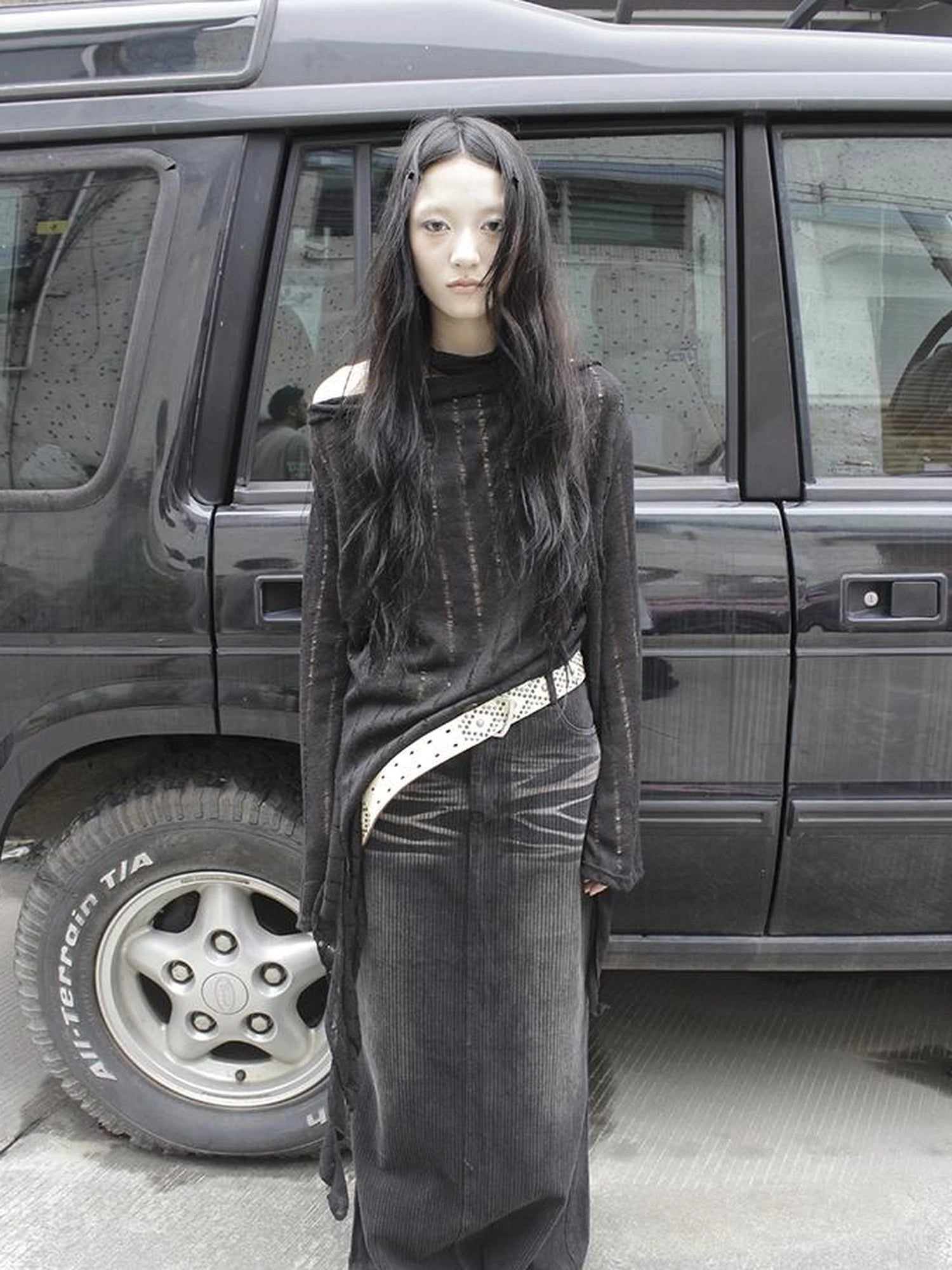 Wasteland Style Asymmetrical Collar Knit Top with Scarf