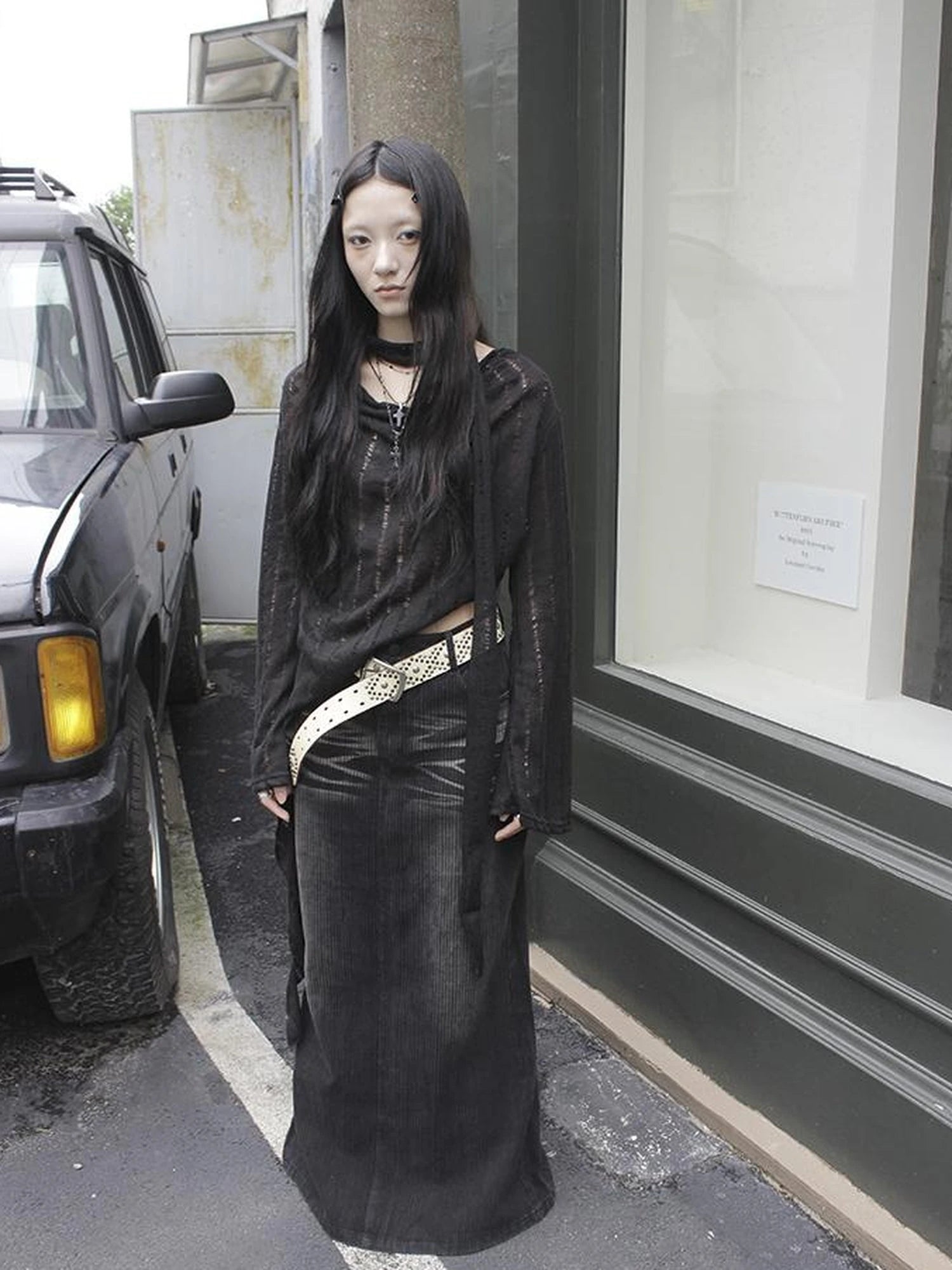 Wasteland Style Asymmetrical Collar Knit Top with Scarf