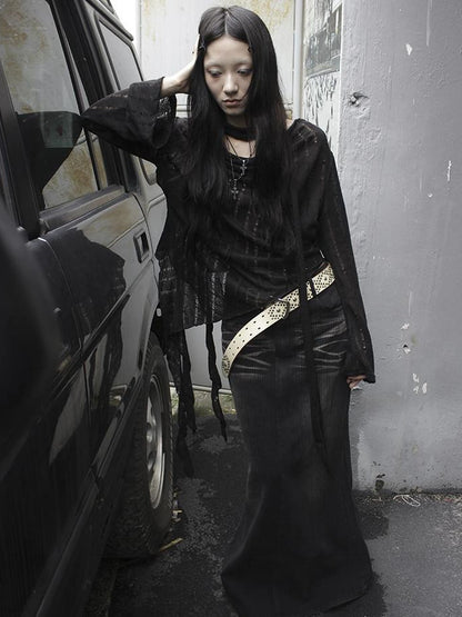 Wasteland Style Asymmetrical Collar Knit Top with Scarf