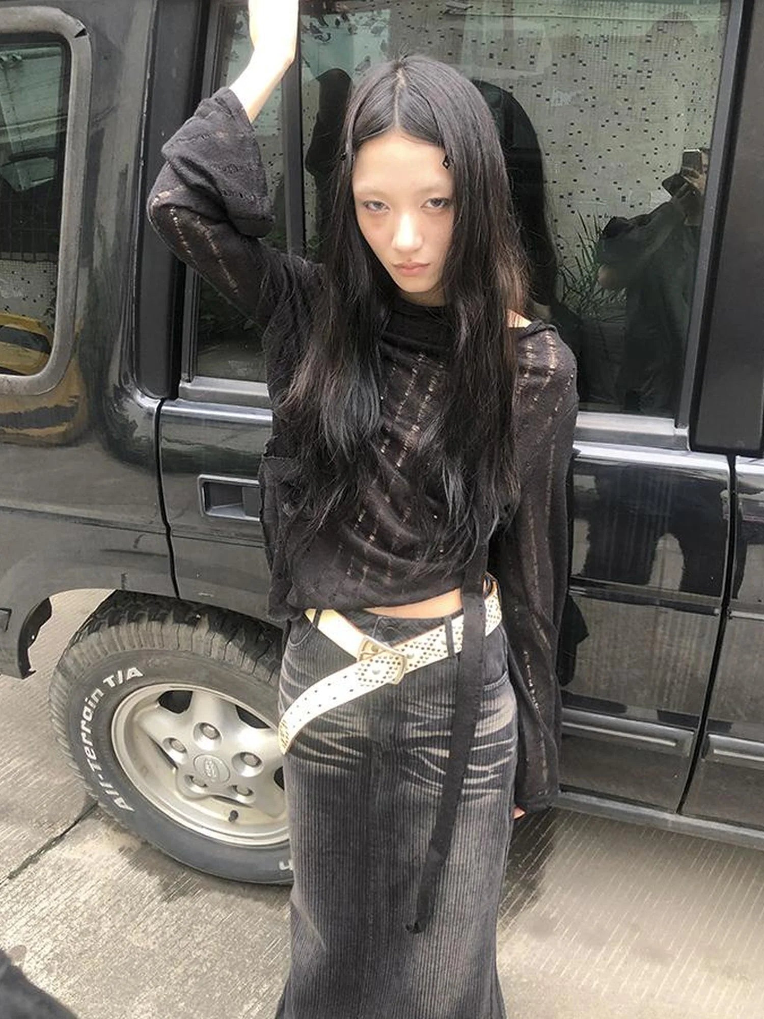 Wasteland Style Asymmetrical Collar Knit Top with Scarf