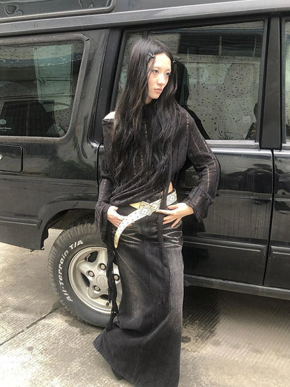 Wasteland Style Asymmetrical Collar Knit Top with Scarf