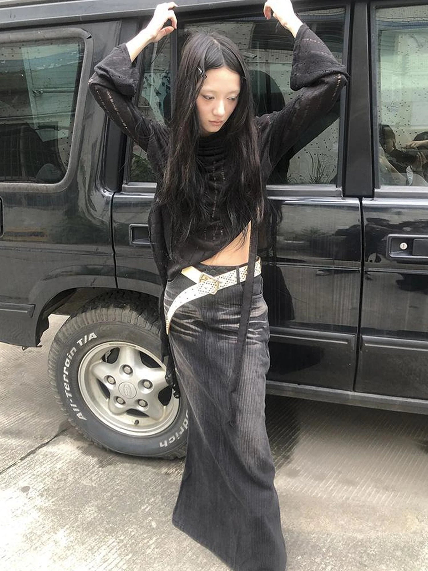 Wasteland Style Asymmetrical Collar Knit Top with Scarf