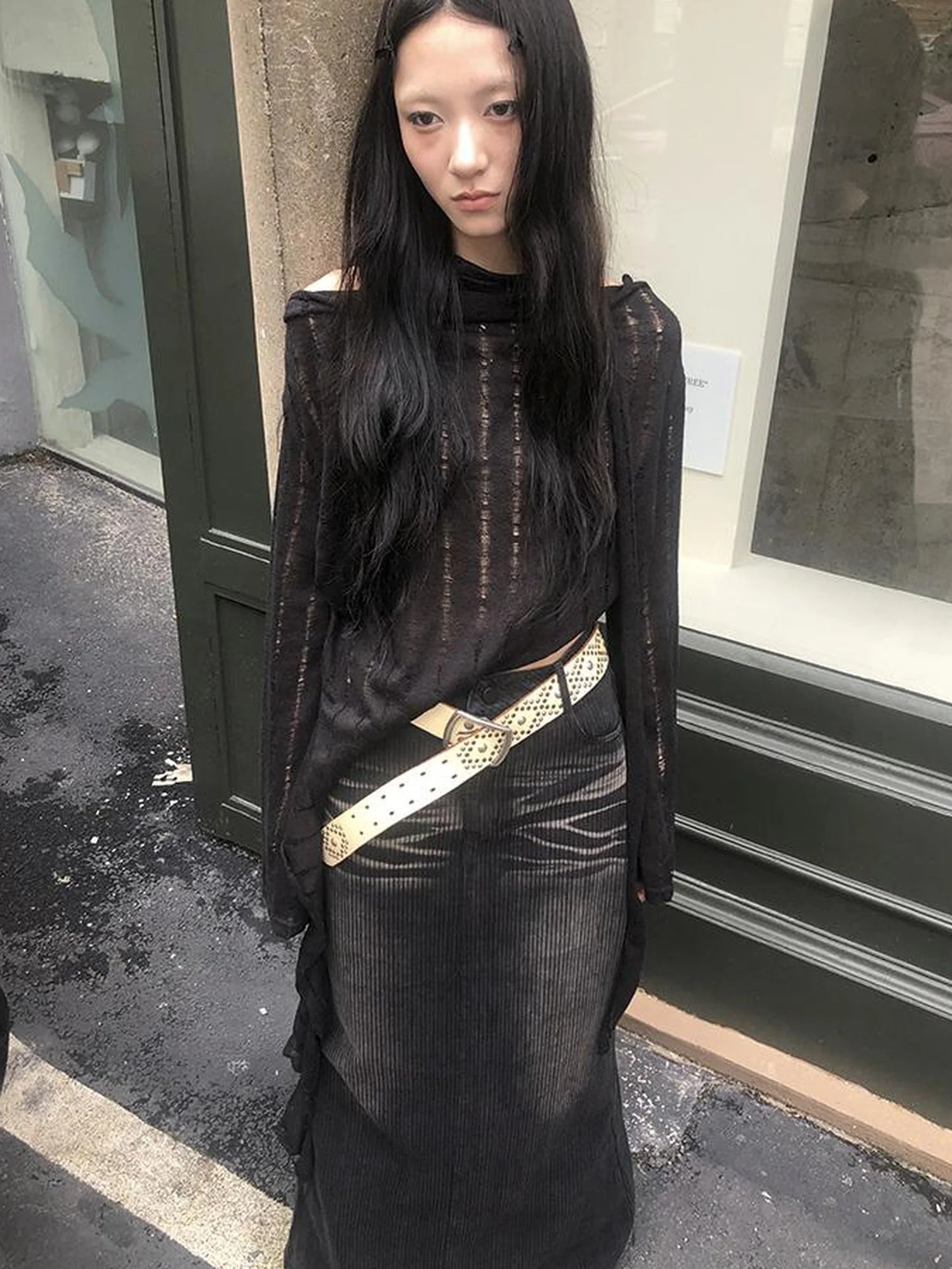 Wasteland Style Asymmetrical Collar Knit Top with Scarf