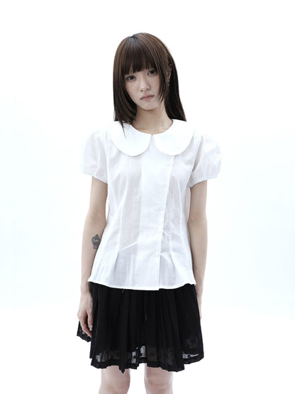 ang_project_White_Doll_Collar_Slanted_Buttons_Cinched_Waist_Women&