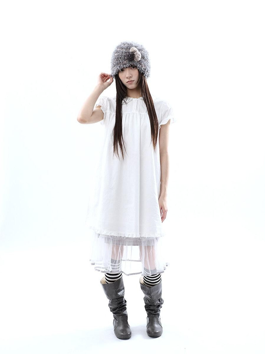 ang project White Pleated Shirt Short Sleeve Women&
