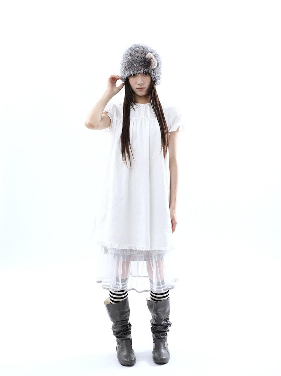 ang project White Pleated Shirt Short Sleeve Women&