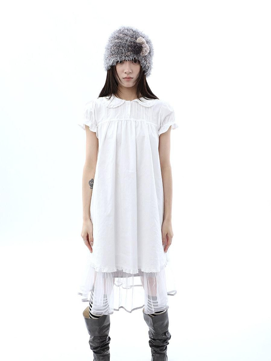 ang project White Pleated Shirt Short Sleeve Women&