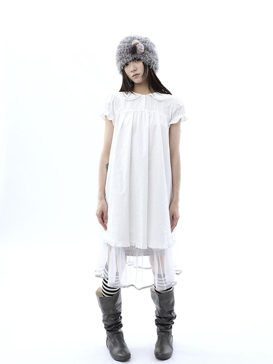 ang project White Pleated Shirt Short Sleeve Women&