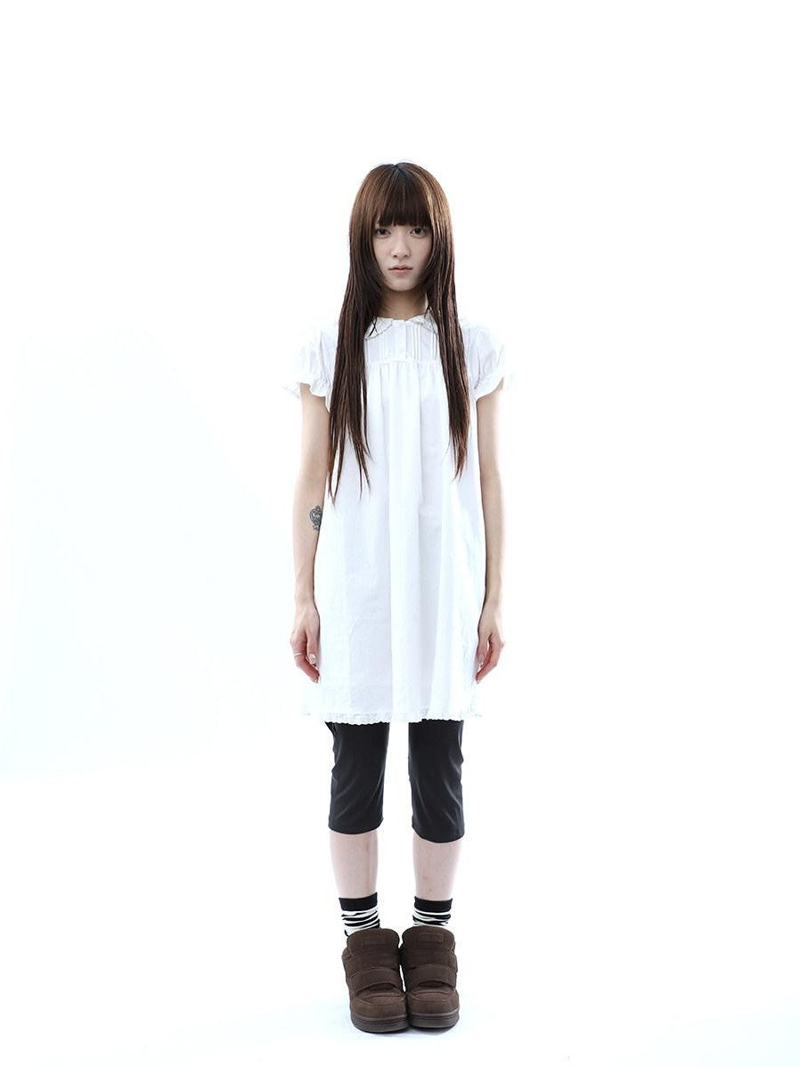 ang project White Pleated Shirt Short Sleeve Women&
