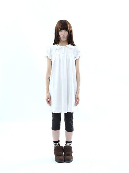 ang project White Pleated Shirt Short Sleeve Women&