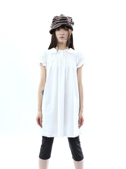 ang project White Pleated Shirt Short Sleeve Women&