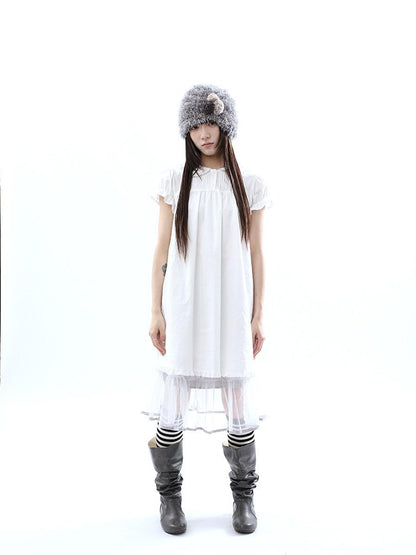ang project White Pleated Shirt Short Sleeve Women&