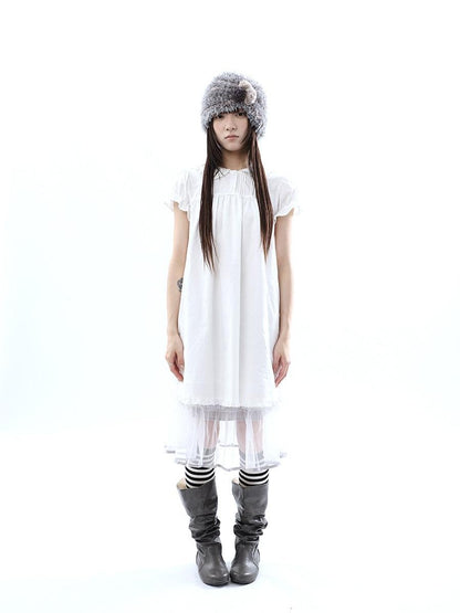 ang project White Pleated Shirt Short Sleeve Women&